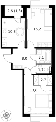 Купить двухкомнатную квартиру в новостройках в ЖК 1-й Южный в Видном. Вариант № 9806955, 0, площадь -  квм, цена 16656090 рублей