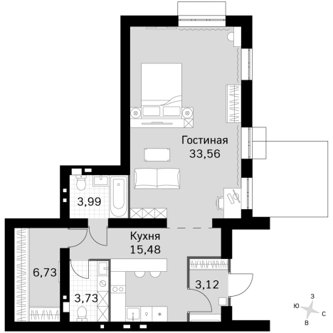 . Вариант № 112066, 0, площадь - 66.61 квм, цена 15685029 рублей