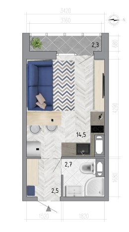 Купить Студию на улице Федора Тютчева в Воронеже. Вариант № 165677, 0, площадь - квм, цена 2779700 рублей