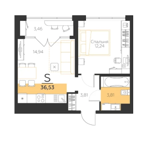 . Вариант № 75812, 0, площадь - 36.53 квм, цена 3105050 рублей