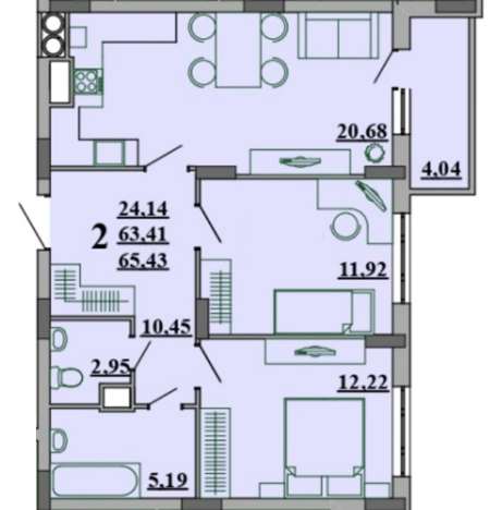 Купить двухкомнатную квартиру в Микрорайоне Октябрьский городок в Рязани. Вариант № 58509, 0, площадь - квм, цена 6543000 рублей