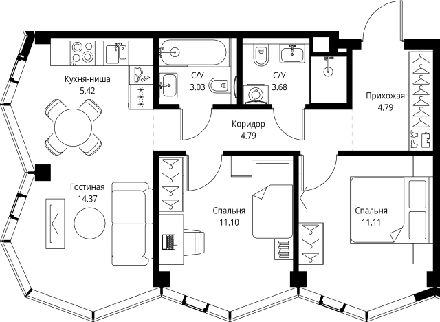 . Вариант № 10613183, 0, площадь - 58.29 квм, цена 41065305 рублей