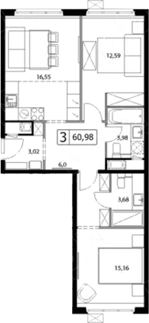 Купить трехкомнатную квартиру у метро Домодедовская в Видном. Вариант № 5832313, 0, площадь -  квм, цена 9749052 рублей