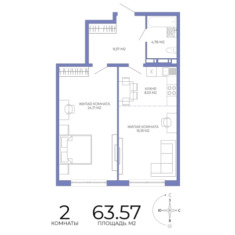 Купить двухкомнатную квартиру на улице Побочинская в Пензе. Вариант № 127898, 0, площадь - квм, цена 5530590 рублей