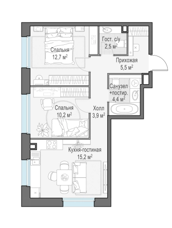 Купить двухкомнатную квартиру в ЖК Белый Grad в Мытищах. Вариант № 166899, 0, площадь -  квм, цена 12240000 рублей