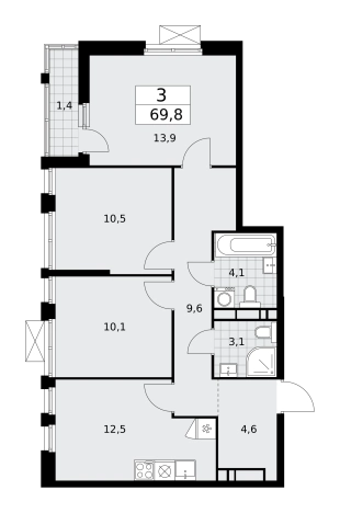 . Вариант № 112710, 0, площадь - 69.8 квм, цена 26666392 рублей