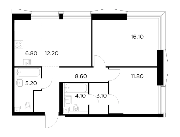 Купить трехкомнатную квартиру у метро Балтийская в Москве. Вариант № 9104420, 1, площадь -  квм, цена 34940300 рублей