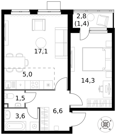 . Вариант № 9953822, 0, площадь - 49.5 квм, цена 13528350 рублей