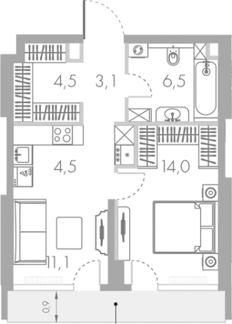 . Вариант № 105155, 0, площадь - 43.7 квм, цена 38834534 рублей