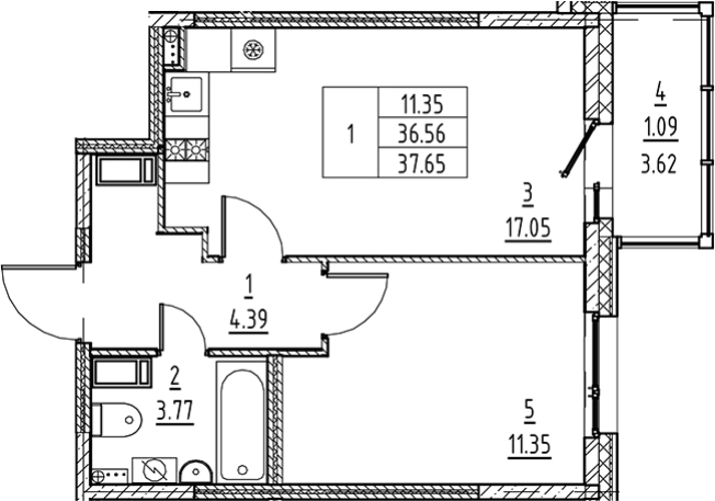 . Вариант № 6216661, 0, площадь - 36.56 квм, цена 9766689 рублей