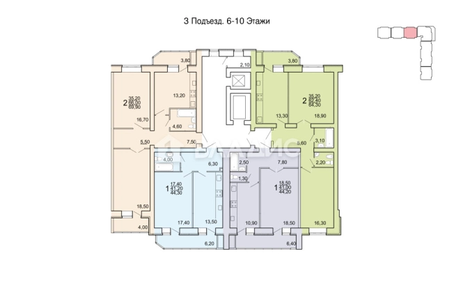 . Вариант № 5310364, 2, площадь - 64.4 квм, цена 7290000 рублей