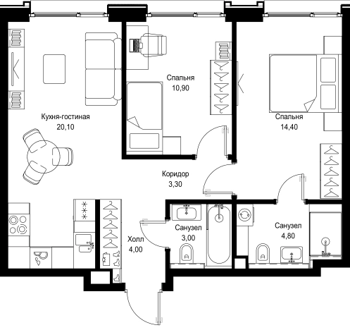 Купить двухкомнатную квартиру у метро Тушинская в Москве. Вариант № 10443561, 0, площадь -  квм, цена 27563800 рублей
