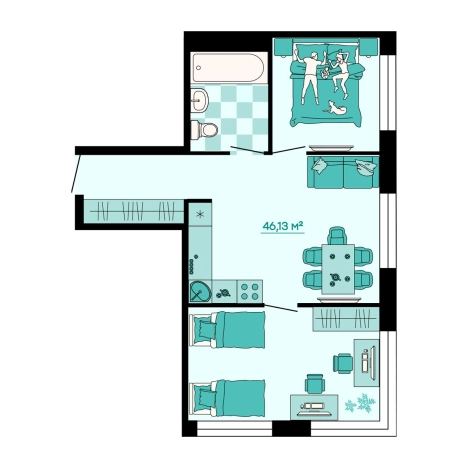 . Вариант № 10403719, 0, площадь - 46.13 квм, цена 6596590 рублей