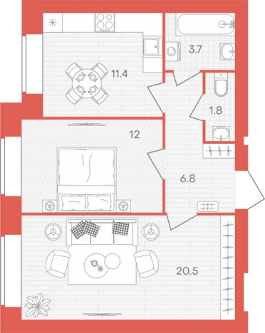Купить двухкомнатную квартиру в ЖК Жилой комплекс "Кантри" в Пензенской области. Вариант № 88616, 0, площадь -  квм, цена 4833200 рублей