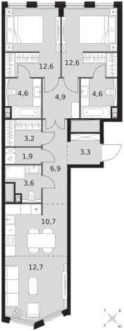 Купить трехкомнатную квартиру у метро Хорошево в Москве. Вариант № 9504126, 0, площадь -  квм, цена 66552960 рублей