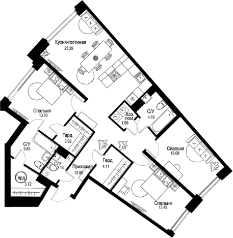 Купить многокомнатную квартиру в ЖК ID Petrogradskaya в Санкт-Петербурге. Вариант № 4829009, 0, площадь -  квм, цена 67639000 рублей