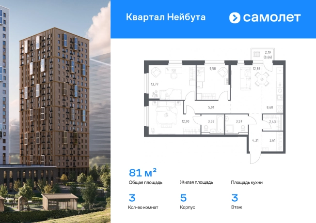 . Вариант № 10331114, 0, площадь - 80.96 квм, цена 14898759 рублей