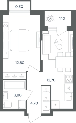 . Вариант № 157099, 0, площадь - 33.9 квм, цена 6417768 рублей