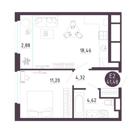 . Вариант № 143117, 0, площадь - 41.48 квм, цена 5515596 рублей