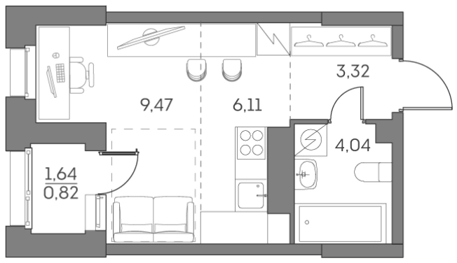 . Вариант № 3593031, 0, площадь - 22.94 квм, цена 9573213 рублей