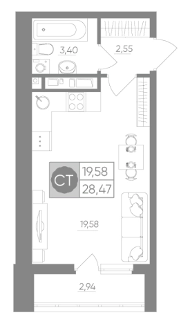Купить Студию в новостройках в Тульской области. Вариант № 71477, 0, площадь -  квм, цена 3073906 рублей