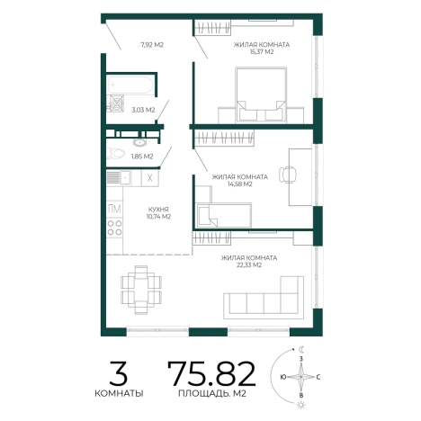 Купить трехкомнатную квартиру в Заречном. Вариант № 5388575, 0, площадь - квм, цена 6785890 рублей