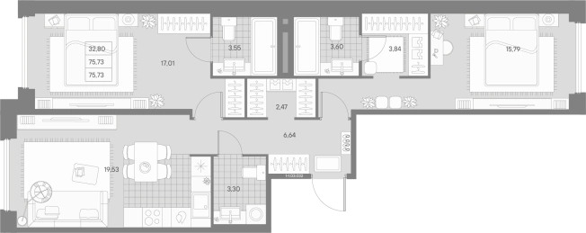 Купить трехкомнатную квартиру в новостройках у метро Чкаловская в Санкт-Петербурге. Вариант № 4160675, 0, площадь -  квм, цена 46978235 рублей