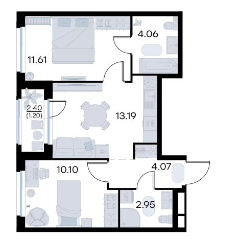 . Вариант № 7707399, 1, площадь - 47.18 квм, цена 7289999 рублей