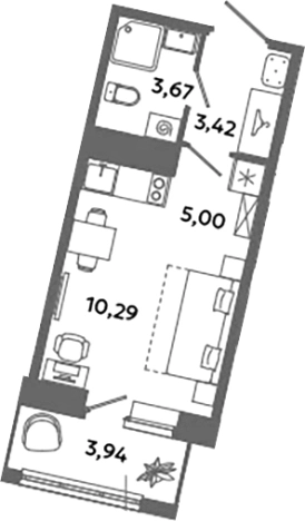 Купить Студию у метро Проспект Ветеранов в Ленинградской области. Вариант № 6631616, 0, площадь -  квм, цена 3744018 рублей
