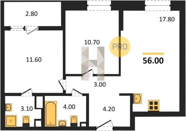 Купить двухкомнатную квартиру в ЖК Покровский в Ижевске. Вариант № 68567, 0, площадь -  квм, цена 4033680 рублей