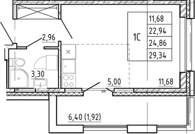 . Вариант № 7268032, 0, площадь - 22.94 квм, цена 5145888 рублей