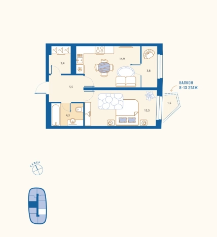 Купить однокомнатную квартиру в районе Октябрьский в Пензе. Вариант № 7592843, 0, площадь - квм, цена 5852800 рублей