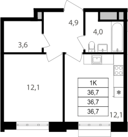 . Вариант № 3591878, 0, площадь - 36.7 квм, цена 14761474 рублей