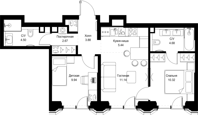 Купить двухкомнатную квартиру в районе Можайский в Москве. Вариант № 10349517, 0, площадь -  квм, цена 35626689 рублей
