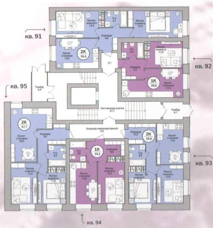 . Вариант № 118987, 1, площадь - 56.6 квм, цена 5167000 рублей