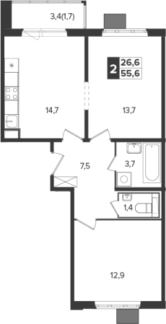 Купить двухкомнатную квартиру в новостройках в Видном. Вариант № 9836970, 0, площадь -  квм, цена 14232260 рублей