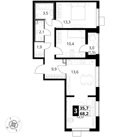 Купить трехкомнатную квартиру в Видном. Вариант № 9801473, 0, площадь -  квм, цена 17794530 рублей