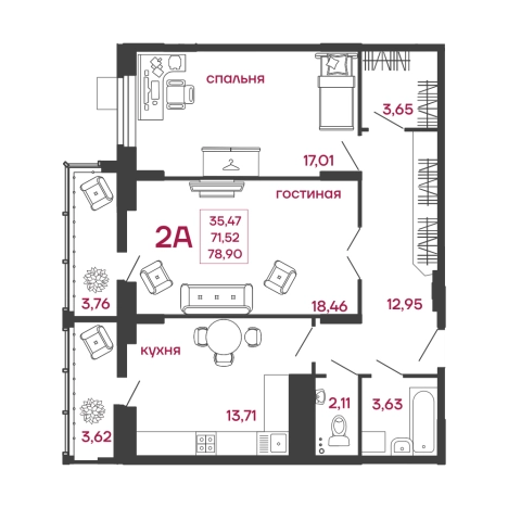 . Вариант № 96721, 0, площадь - 78.9 квм, цена 9073500 рублей