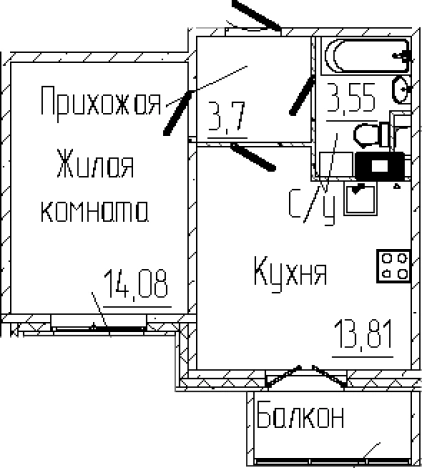 Купить однокомнатную квартиру на улице Тихвинская в Сертолове. Вариант № 6057038, 0, площадь - квм, цена 7297831 рублей