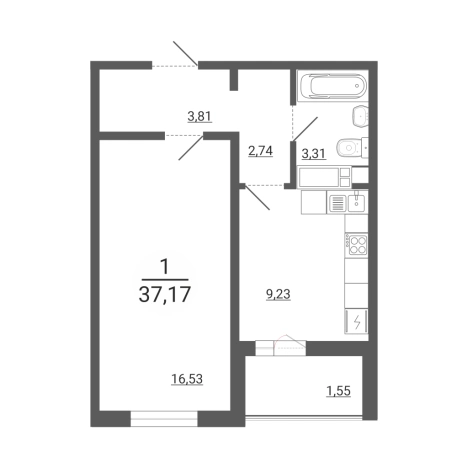 Купить однокомнатную квартиру на улице Хвойная в Республике Башкортостан. Вариант № 8164917, 3, площадь -  квм, цена 4047813 рублей