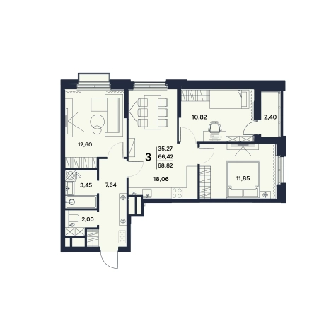 . Вариант № 114458, 0, площадь - 68.82 квм, цена 6744360 рублей