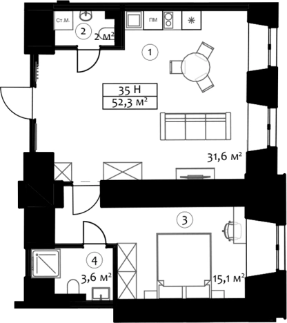 Купить двухкомнатную квартиру у метро Садовая в Санкт-Петербурге. Вариант № 4824285, 0, площадь -  квм, цена 26150000 рублей