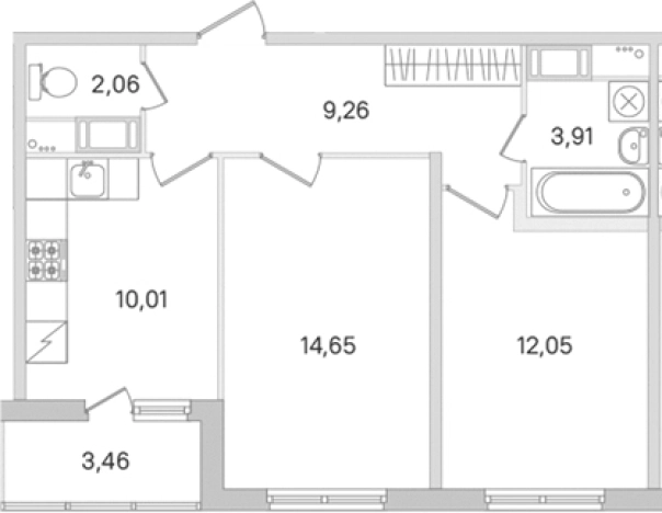Купить двухкомнатную квартиру в новостройках у метро Проспект Большевиков в Ленинградской области. Вариант № 8488745, 0, площадь -  квм, цена 8944068 рублей
