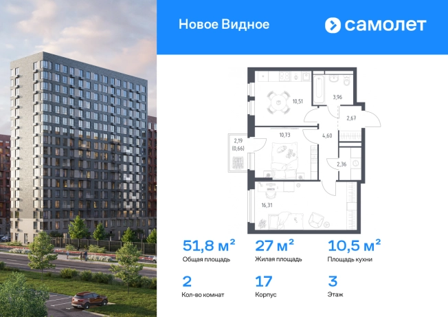 Купить двухкомнатную квартиру в Видном. Вариант № 10147050, 0, площадь -  квм, цена 7866814 рублей