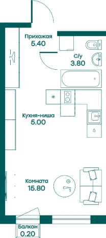 Купить Студию в Одинцове. Вариант № 93231, 0, площадь -  квм, цена 7162734 рублей