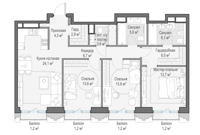 Купить четырехкомнатную квартиру в районе Пресненский в Москве. Вариант № 169016, 0, площадь -  квм, цена 162910000 рублей