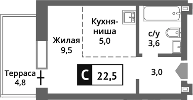 Купить Студию в районе Новокуркино в Химках. Вариант № 122982, 0, площадь - квм, цена 5063367 рублей
