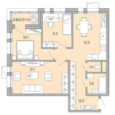 Купить трехкомнатную квартиру в ЖК мкр. Хороший в Чите. Вариант № 119877, 0, площадь -  квм, цена 11099790 рублей