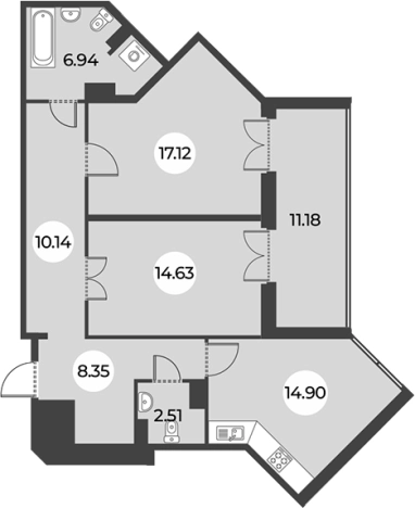. Вариант № 7254619, 0, площадь - 74.59 квм, цена 18757000 рублей