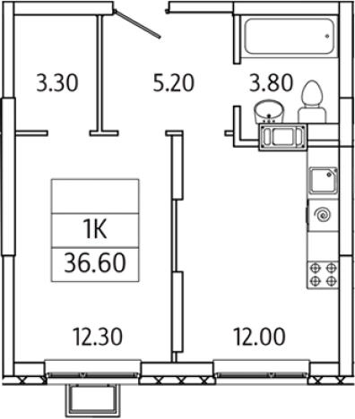 . Вариант № 128720, 0, площадь - 36.6 квм, цена 7137017 рублей